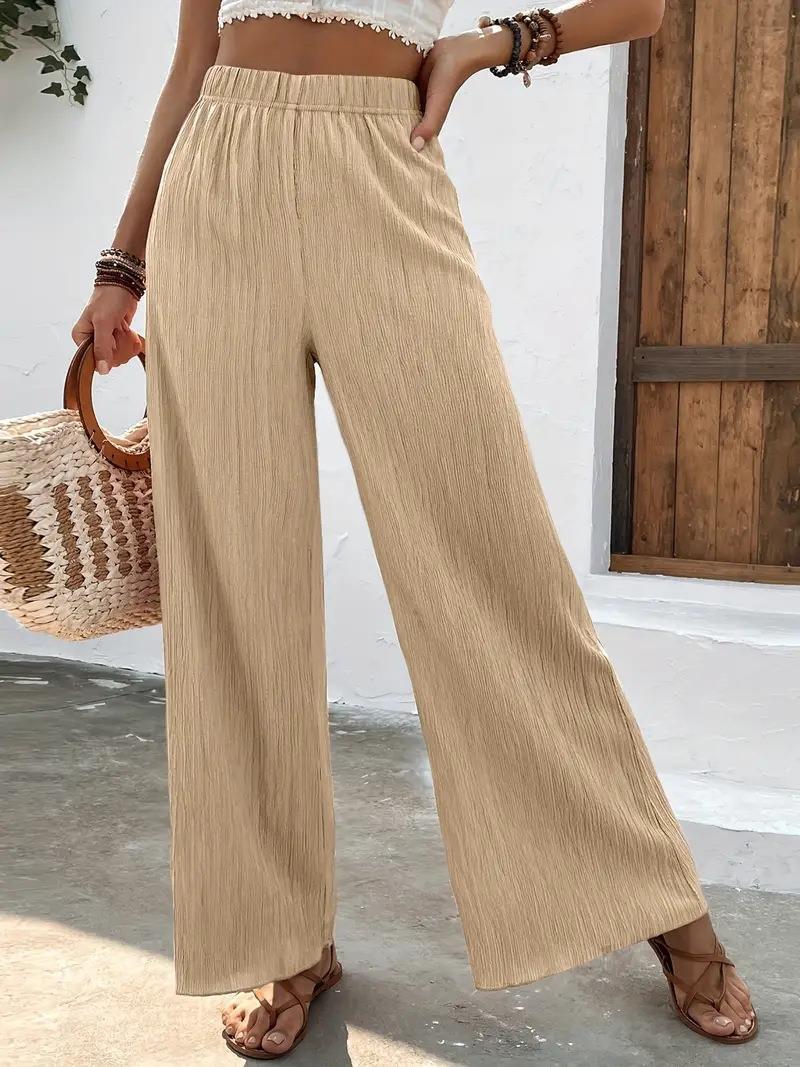 2023 Summer Women's Long Pants Black Pleated Elastic Waist Wide